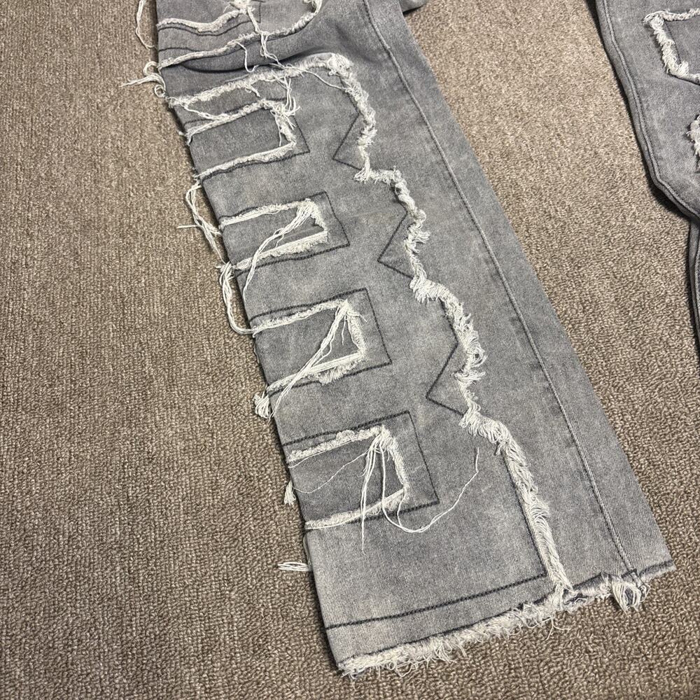 Romwe Men’s Jeans Textured Distressed 38x28 Gray